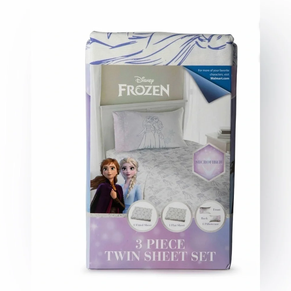 Frozen Winter Frost Adventures 3-Piece Twin Sheet Set, White & Purple, Disney